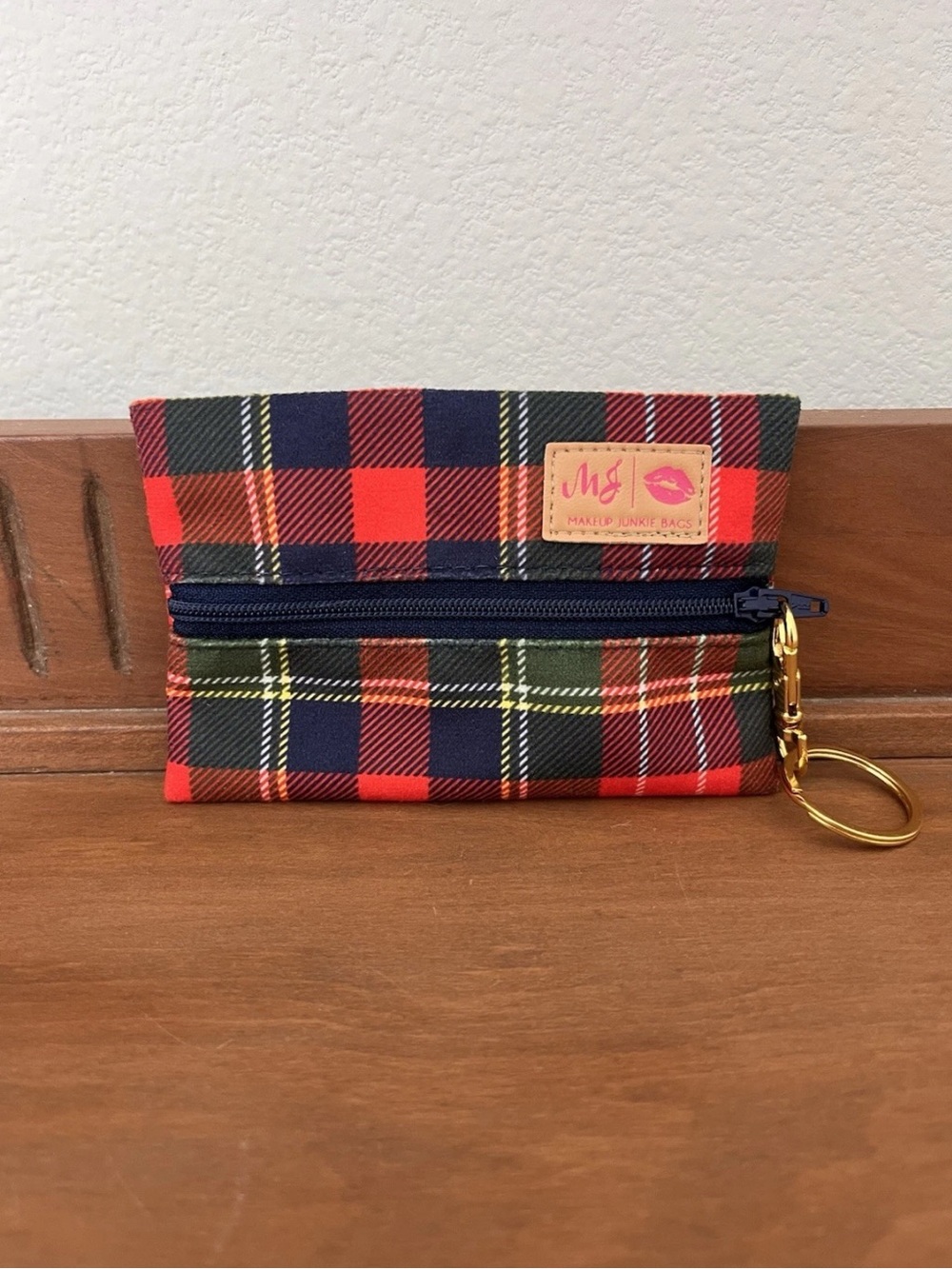 Makeup Junkie Bags Plaid Key Pouch - Red Navy Green